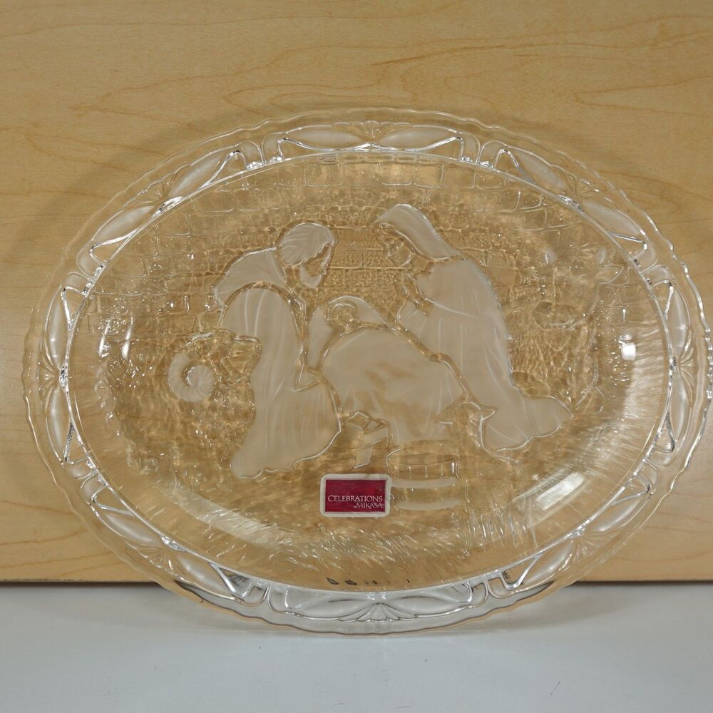 Mikasa Celebrations Rejoice Crystal Nativity Plaque Oval Glass Plate Germany
